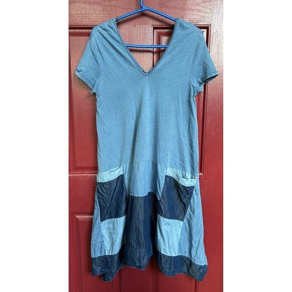 Holding Horses Anthropologie Chambray Patched Patchwork Fall Dress S/M $128 - Picture 2 of 8